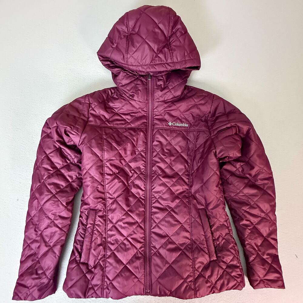 Columbia Copper Crest Quilted Hooded Jacket Plush Fleece Lined Purple Size M
